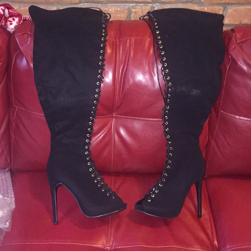 FashionNova Knee High Lace-up Boots